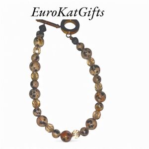 Pretty Beaded Bracelet Semi precious Dalmatian Jasper Amber crystal T clasp NEW